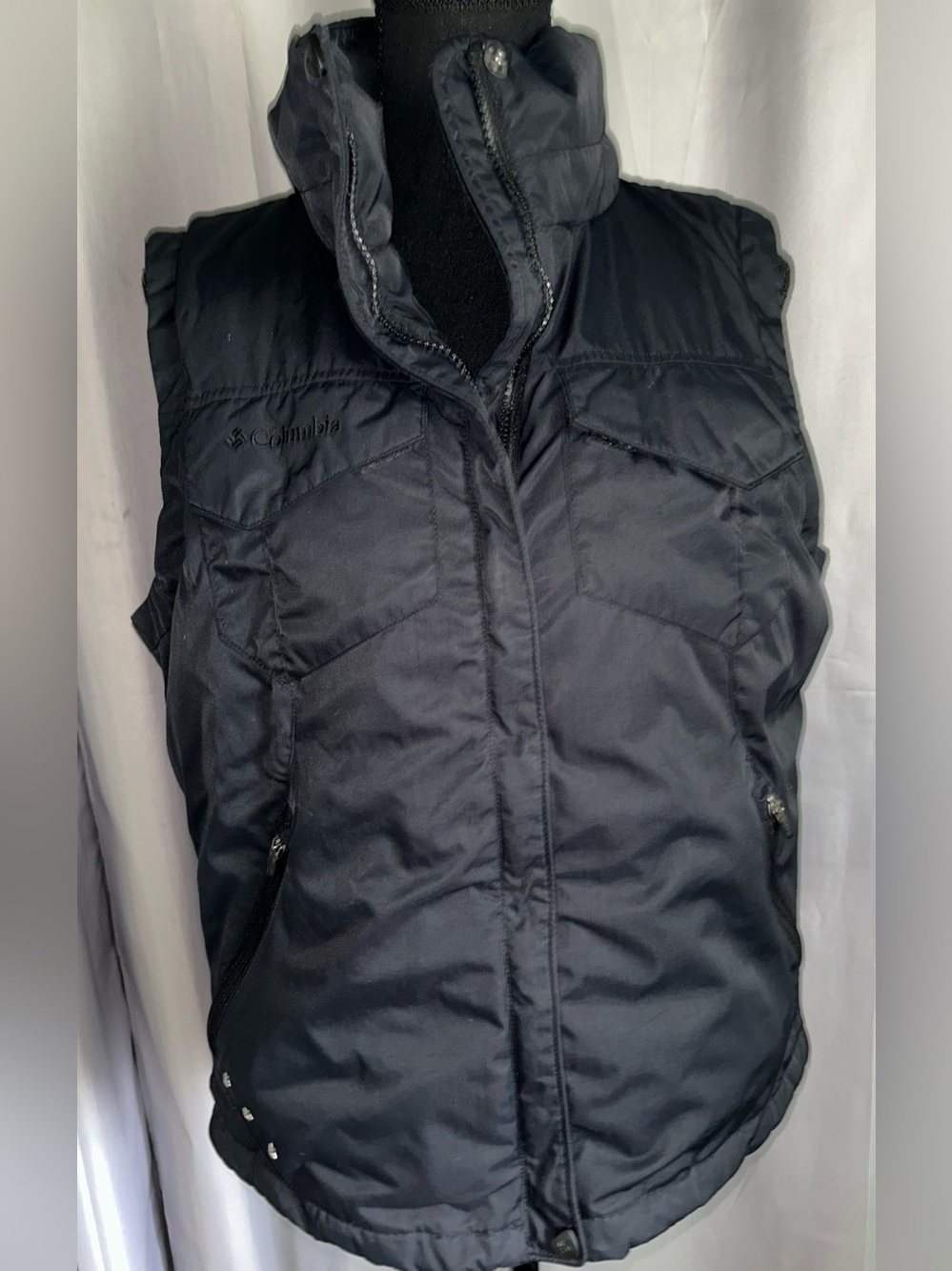 Columbia Sportswear Women's Large  Full Zip Black & Pink Down Puffer Vest READ